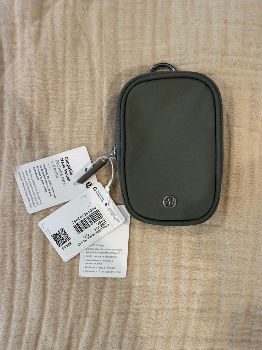 lululemon Clippable Nano Pouch Grey Sage (Olive) NWT